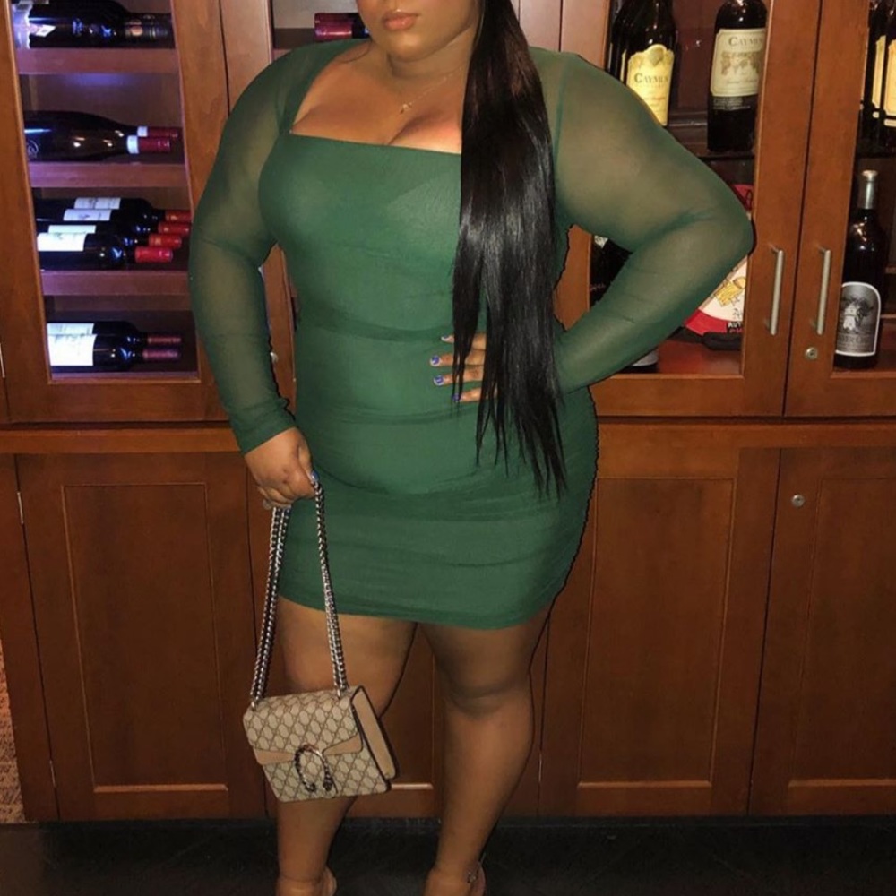 Green rushed mesh mini dress